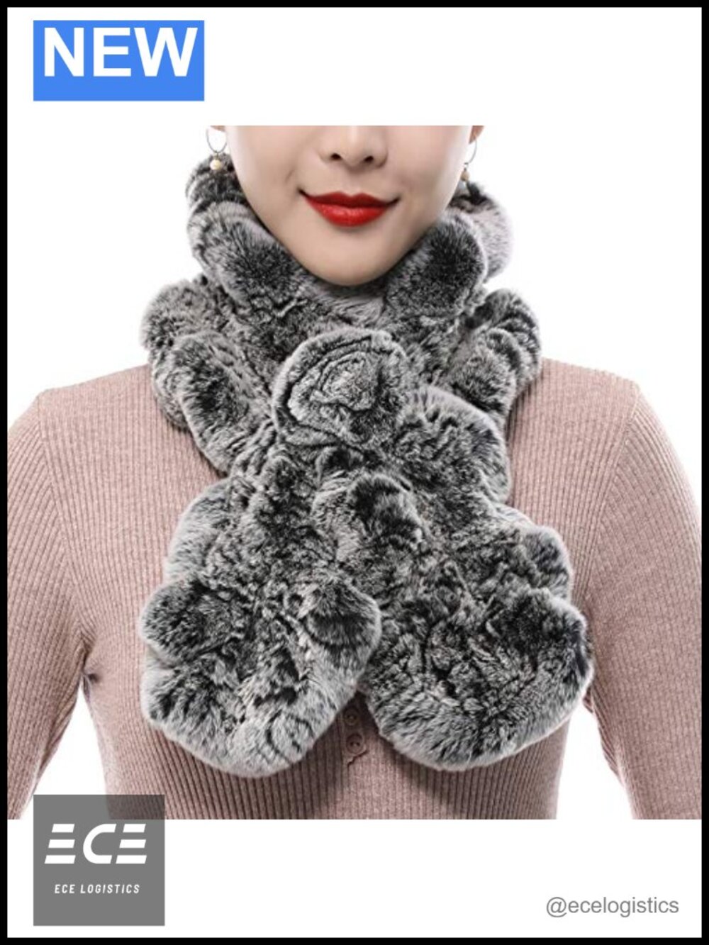 Valpeak Rabbit Fur Scarf Wrap Wave Cut Winter Neck Warmer Fluffy